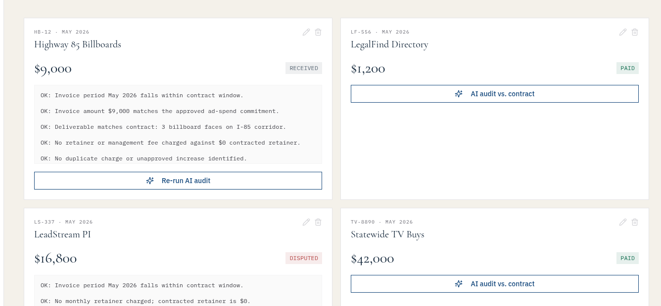 AI invoice reconciliation flagging overcharges
